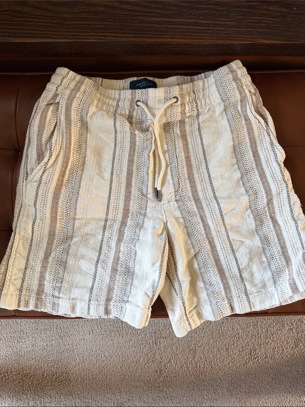 American Eagle Outfitters Cream & Brown Striped Shorts